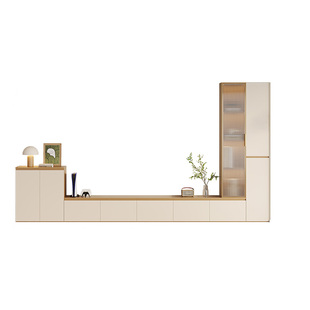 原木奶油风客厅电视柜高柜储物柜家具轻奢极简风落地式收纳展示柜