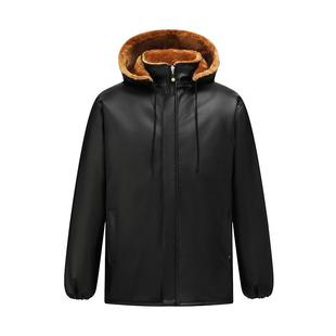 皮裤男加绒加厚防油防水工作服中年外卖骑行工装裤皮衣皮裤套装男