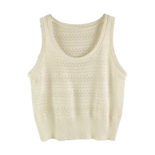 镂空钩花针织宽松小背心女夏季冰丝外穿大码胖mm打底无袖吊带上衣