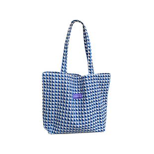 小白兔几 格纹编织单肩包菜篮子包女式托特包手提袋购物袋收纳女