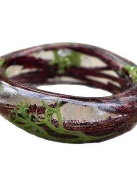 森林绿色苔藓植物树脂木制戒指