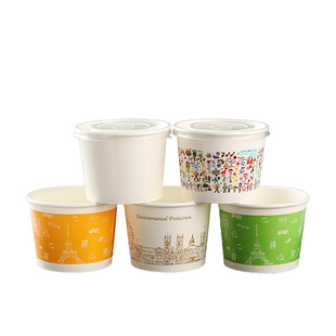 包邮一次性纸碗带盖双淋膜加厚520ML刨冰冰粥碗 鲜芋仙仙草打包碗