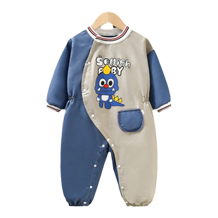 2026新款宝宝罩衣爬行服婴儿一体护衣儿童连体哈衣防水防脏爬爬服