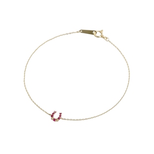 agete/阿卡朵【马年限定】幸运马蹄9K金红宝石手链新年礼物