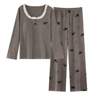 浪莎纯棉睡衣女款2026新款春秋季长袖自带胸垫女生套头家居服套装