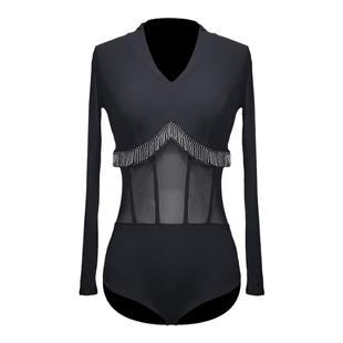 HC·DANCE拉丁舞服连体上衣女新款网纱V领国标练功服舞衣DS017