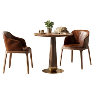 实木小圆桌圆形餐桌诧寂风小户型中古风阳台咖啡茶几休闲接待洽谈