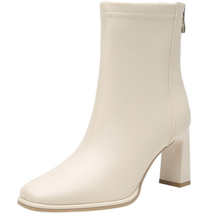 大东时装靴女鞋2025冬季新款时尚后拉链超高跟方头内增高D0022