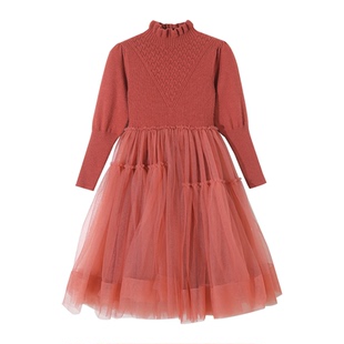 女童礼服红色网纱毛衣裙儿童礼服礼裙校服演出服节日晚会公主裙子