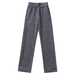 女士冬季裤子人字纹九分阔腿筒裤中年妈妈高腰修身加绒加厚休闲裤