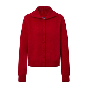 POLOWALK女士羊毛衫2026春季新款针织外套翻领开衫上衣红色毛衣