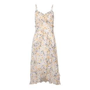 诗凡黎田园风碎花荷花边吊带连衣裙夏长袖长裙女伊芙丽outlets店