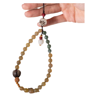 加噜天然羊角手机链挂绳挂件钥匙扣挂饰短款手腕防丢百搭实用绳复古中国风化菩提子手机壳挂饰品短款吊坠男女