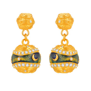 【商场同款】莱绅通灵传世金 艺术馆转运星轮星球足金999钻石耳钉