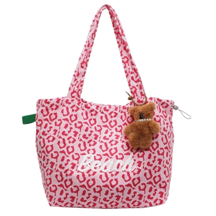 春夏包包女式2026新款帆布单肩包大容量托特包豹纹学生上课通勤包