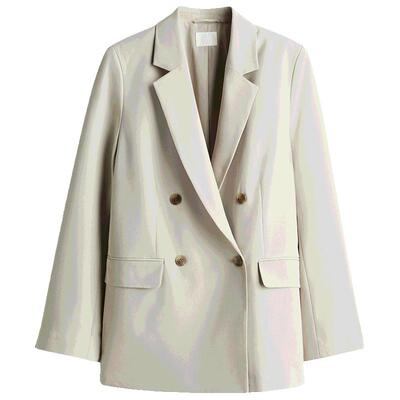 HM女装西装春季通勤质感学院风双排扣平驳领宽松西服外套1232584