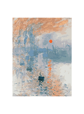 数字油画diy填充手工手绘填色画莫奈日出客厅玄关高级装饰油彩画