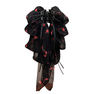 蝴蝶结碎花飘带抓夹女高级感2025新款发夹后脑勺半扎发鲨鱼夹头饰