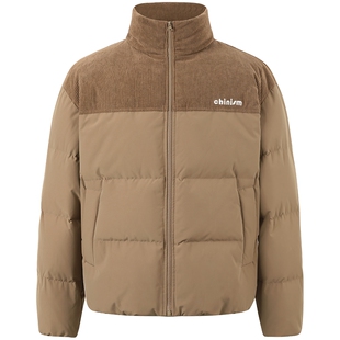 CHINISM丨灯芯绒拼接美式立领羽绒服男冬季新款男士宽松面包服