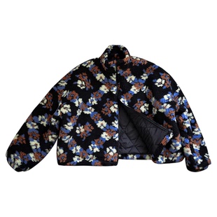 H AND E 原创童装女童设计感黑花羊羔毛棉服2026冬季新款小众上衣