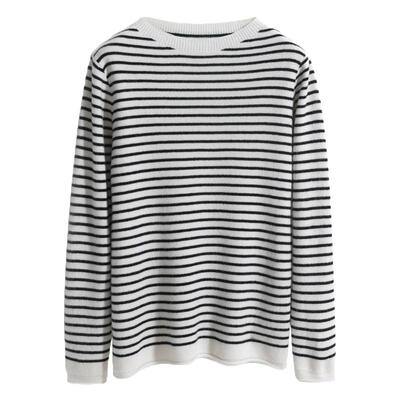 圆领条纹羊绒衫女2025秋冬新款撞色毛衣韩版宽松百搭针织打底长袖