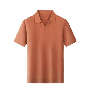 男士桑蚕丝短袖t恤夏季薄款纯色针织半袖简约休闲真丝有v领Polo衫