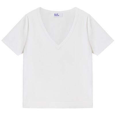 BLUE ERDOS2026早春新品休闲百搭V领显瘦半袖T恤女B2265A082