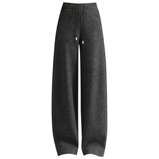 毛呢喇叭阔腿裤女秋冬2025新款郑州女裤妈妈宽松加绒牡丹裤梧桐裤