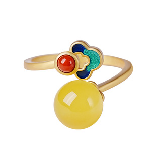 宫里上新蜜蜡戒指女小众设计珐琅开口指环女士妇女节礼物送妈妈