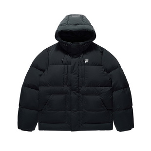 FILA FUSION斐乐潮牌中长款羽绒服男2024冬新款休闲宽松连帽外套