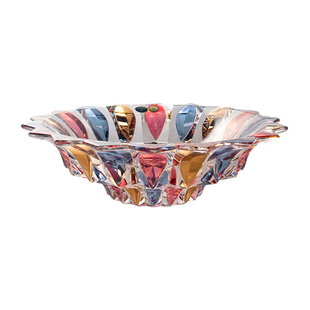 捷克进口BOHEMIA水晶玻璃彩绘果斗家用大号水果盘家居装饰花瓶