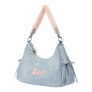 Lee秋冬女牛仔帆布云吞包大容量单肩hobo背包通勤上课格纹托特包