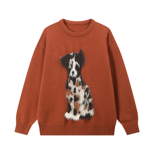江南先生NewJNXS高克重仿貂毛斑点狗圆领新年毛衣秋冬宽松针织衫