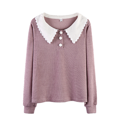 大码胖mm娃娃领长袖外穿毛衣衬衫