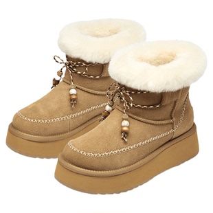 [万茜同款]j接吻猫[摩洛哥]厚底雪地靴民族风中筒靴毛绒雪地靴女