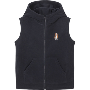 暇步士童装儿童马甲春秋款男童摇粒绒连帽坎肩女童休闲保暖背心