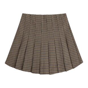 Marc Moore 2025秋季新款千鸟格百褶裙女复古百搭显瘦羊毛A字短裙