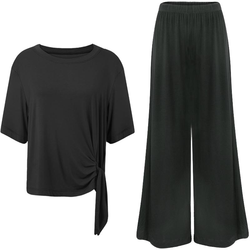 舞蹈服装练功服女上衣黑色形体课训练服练舞宽松短袖阔腿裤套装夏