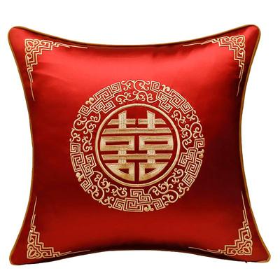 新中式红色喜庆刺绣结婚抱枕