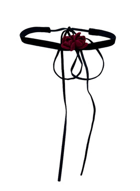 小众复古花朵植绒绑带项链颈链