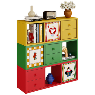 YDD多巴胺格子柜自由组合书架铁艺矮书柜收纳小柜子矮柜储物彩色