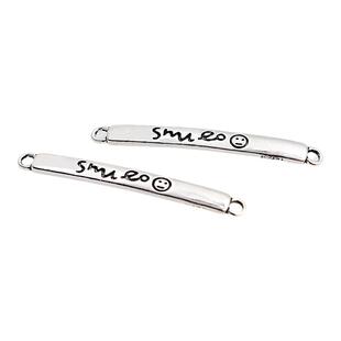 S925纯银横杠Smile微笑长条双环吊坠DIY手链项链配件材料笑脸弯管
