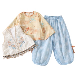 汉服女童2026春秋款儿童国风新中式裤子套装小女孩仙气古装三件套