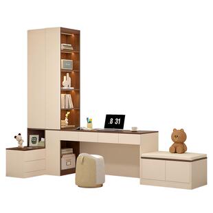 卧室转角书桌书架一体桌带床头柜飘窗书柜台式电脑学习桌定制9L61