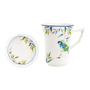 玛戈隆特陶瓷马克杯鹦鹉带盖杯子喝水早餐杯办公室水杯瓷器茶具