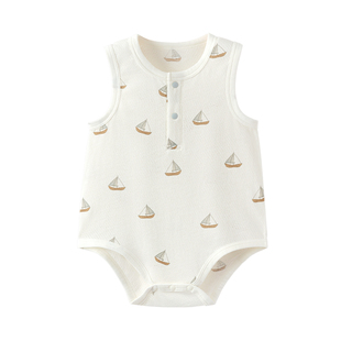 babylove婴儿背心包屁衣夏季薄款纯棉网眼无袖三角哈衣宝宝连体衣