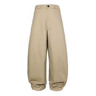 咕噜喔 复古美式宽松裤子简约卡其色休闲长裤男女款阔腿工装裤