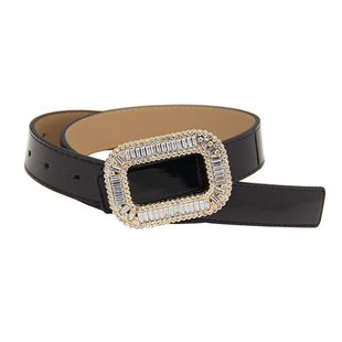 欧美款皮带镶钻方扣女士连衣裙配饰黑色腰带女大衣外套装饰宽腰封