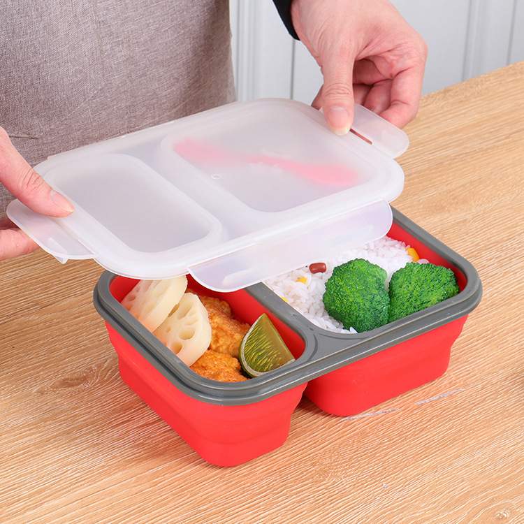 升级双重密封圈二格硅胶饭盒便携餐盒微波炉便当盒分格保鲜盒