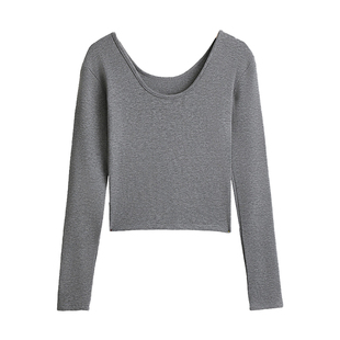 千朔正肩大U领打底衫长袖T恤女纯色修身掐腰显瘦秋冬加厚加绒内搭